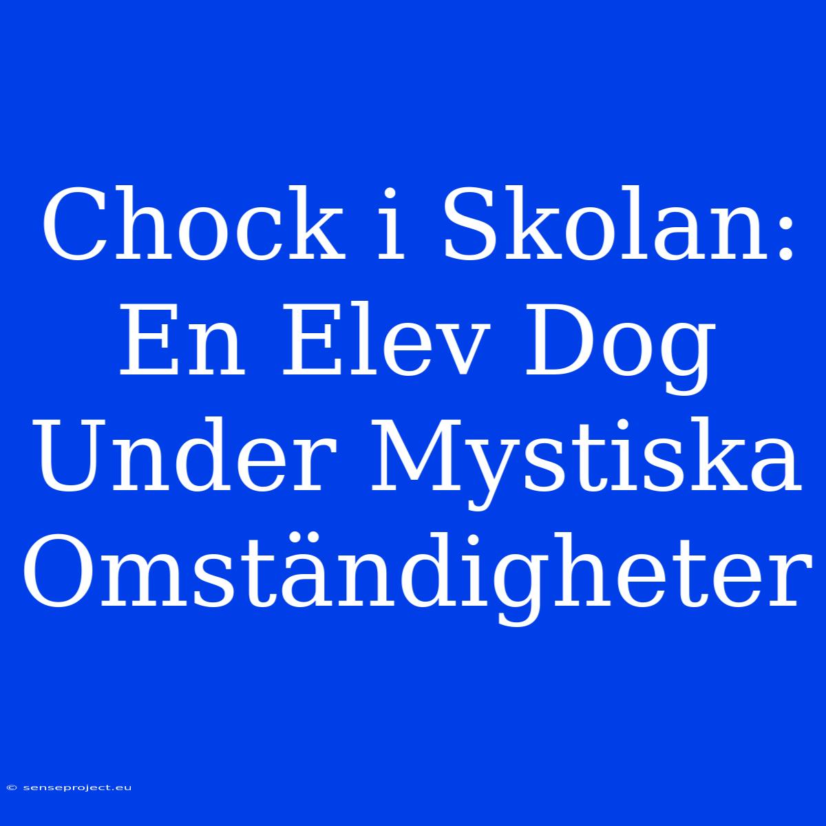 Chock I Skolan: En Elev Dog Under Mystiska Omständigheter