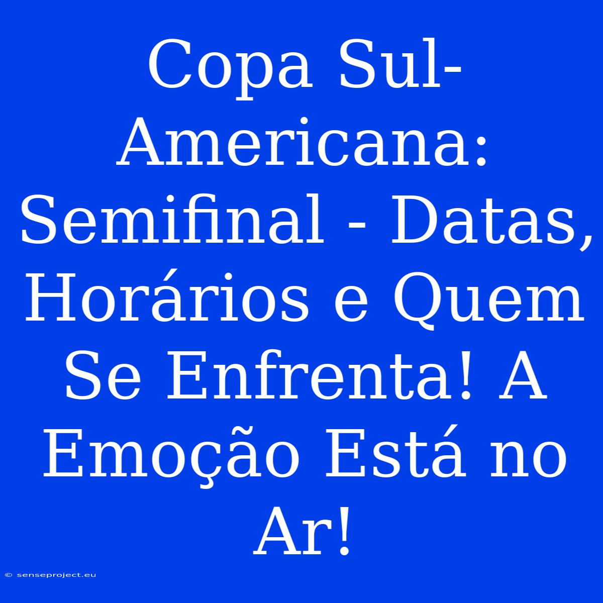 Copa Sul-Americana: Semifinal - Datas, Horários E Quem Se Enfrenta! A Emoção Está No Ar!