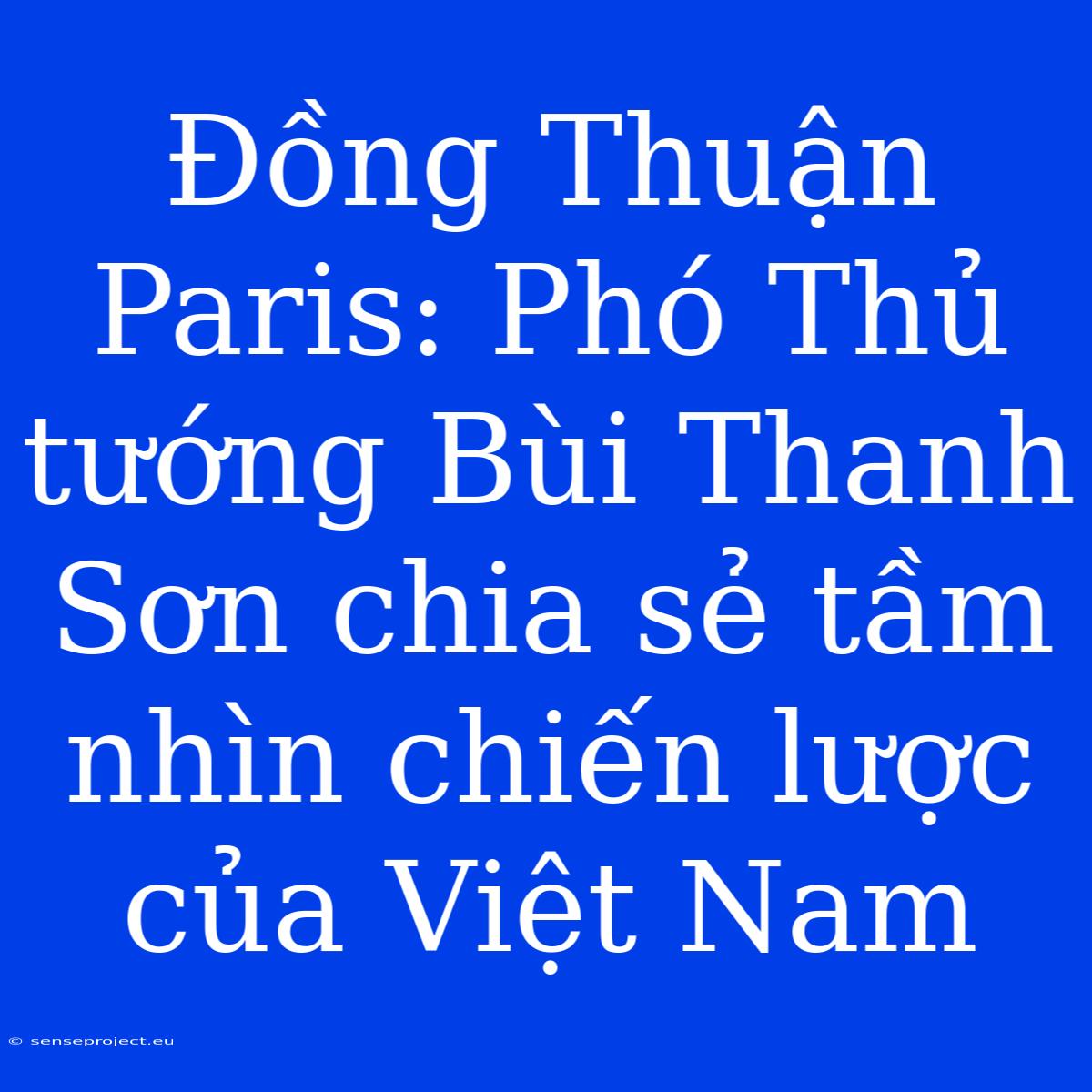 Đồng Thuận Paris: Phó Thủ Tướng Bùi Thanh Sơn Chia Sẻ Tầm Nhìn Chiến Lược Của Việt Nam