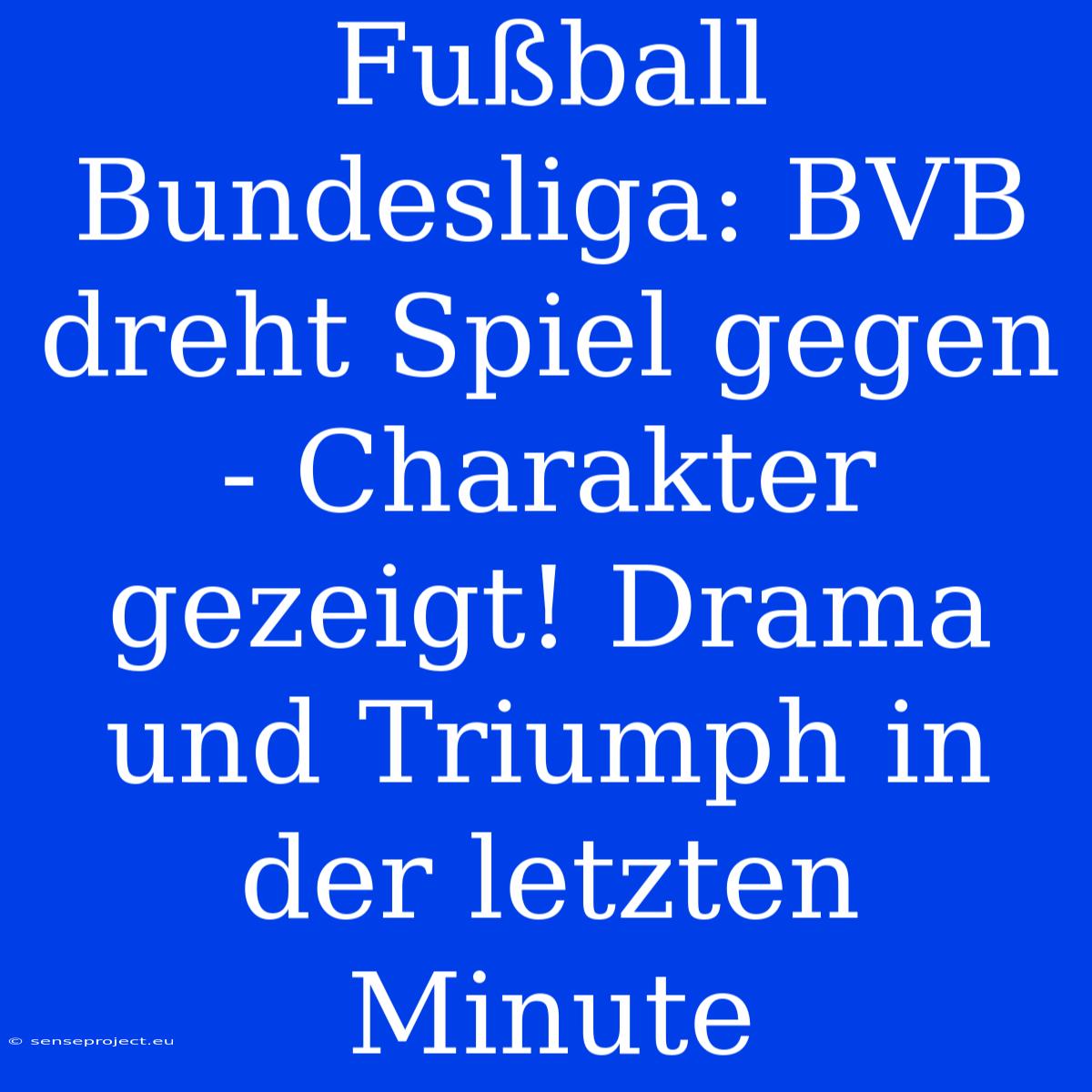 Fußball Bundesliga: BVB Dreht Spiel Gegen - Charakter Gezeigt! Drama Und Triumph In Der Letzten Minute