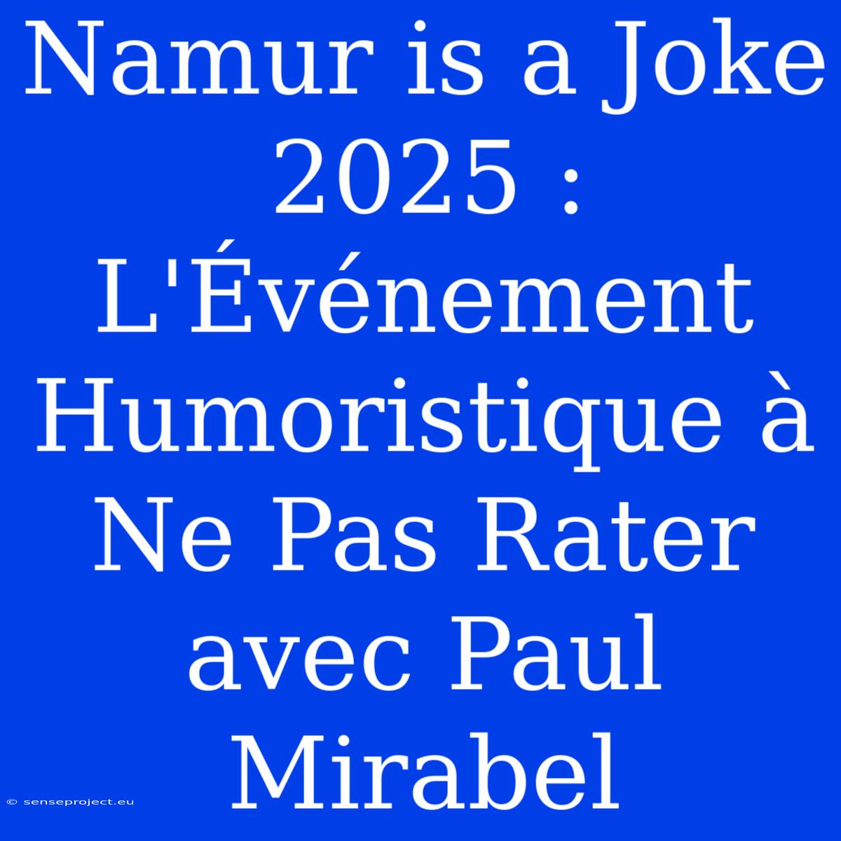 Namur Is A Joke 2025 : L'Événement Humoristique À Ne Pas Rater Avec Paul Mirabel