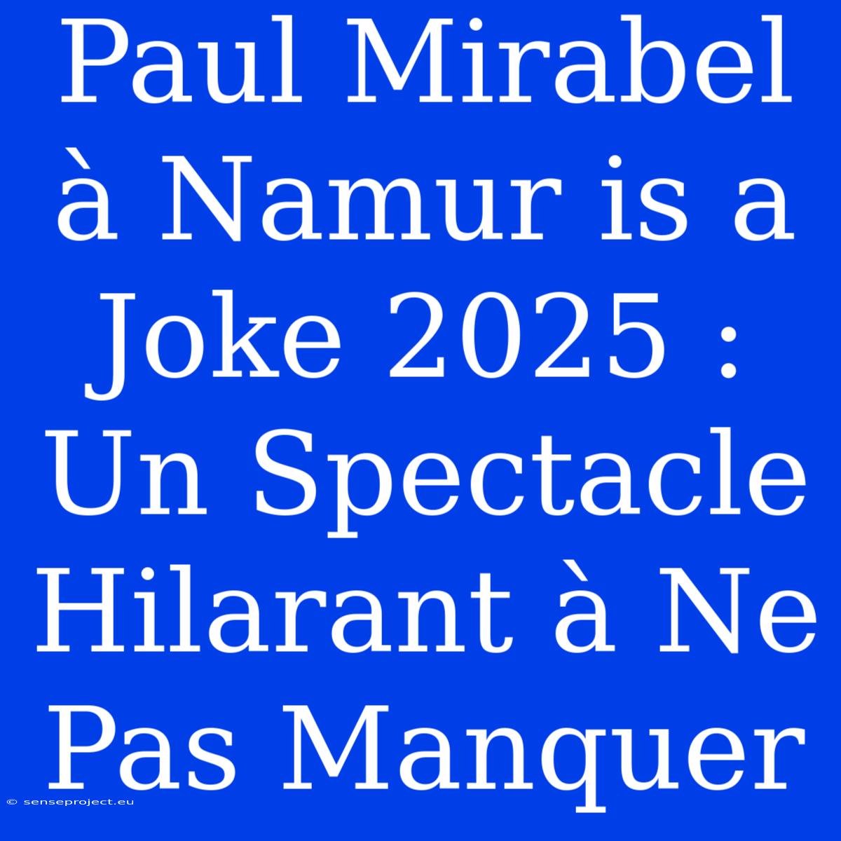 Paul Mirabel À Namur Is A Joke 2025 : Un Spectacle Hilarant À Ne Pas Manquer