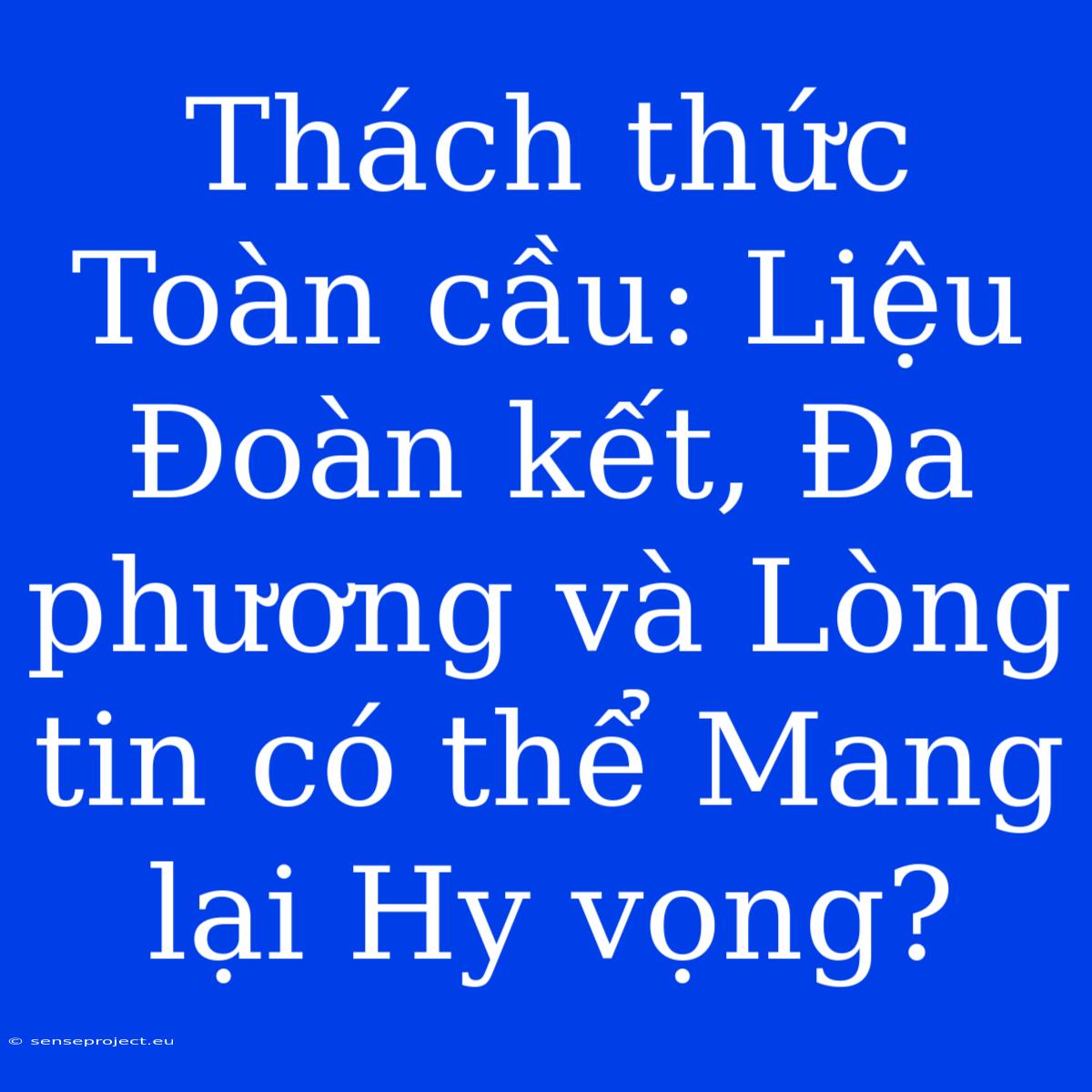 Thách Thức Toàn Cầu: Liệu Đoàn Kết, Đa Phương Và Lòng Tin Có Thể Mang Lại Hy Vọng?