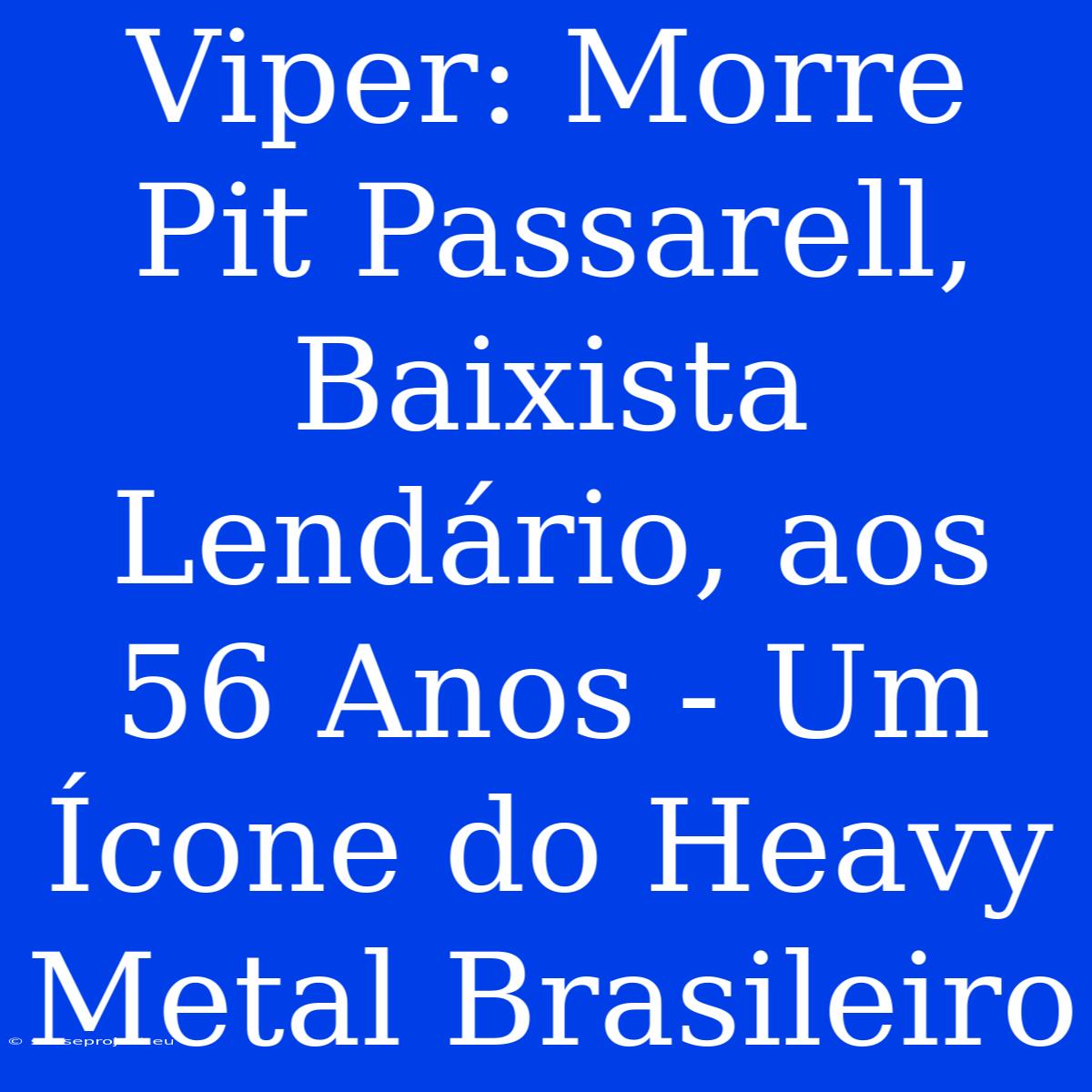 Viper: Morre Pit Passarell, Baixista Lendário, Aos 56 Anos - Um Ícone Do Heavy Metal Brasileiro